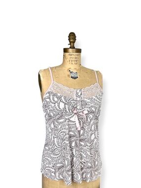 Vintage Y2K Babydoll Paisley Lace Trim Cami Tank Top Light Pink Feminine Blouse
